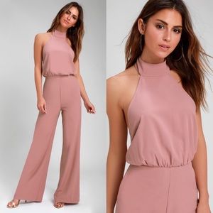 Lulus Moment for Life Dusty Pink Halter Jumpsuit